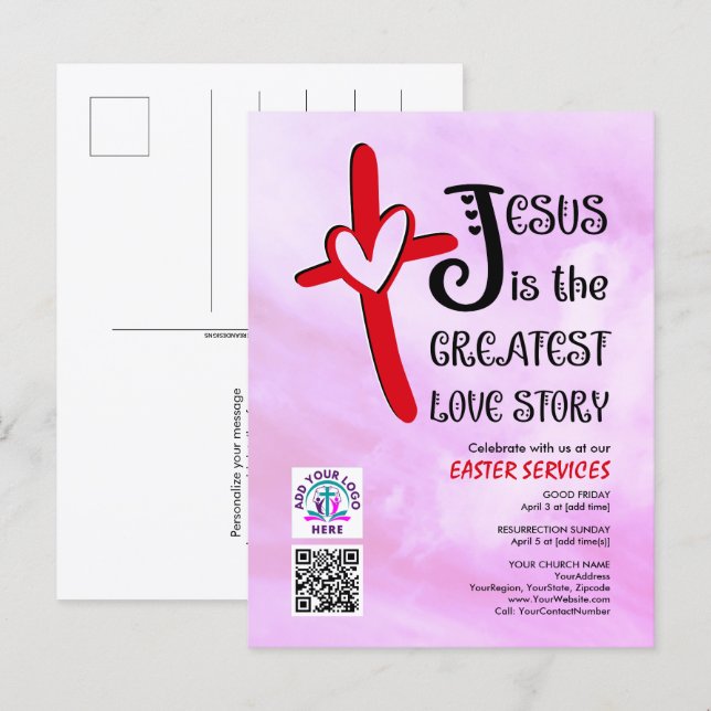 Postal De Invitación JESUS GREATEST LOVE STORY Logo QR Code EASTER (Anverso / Reverso)
