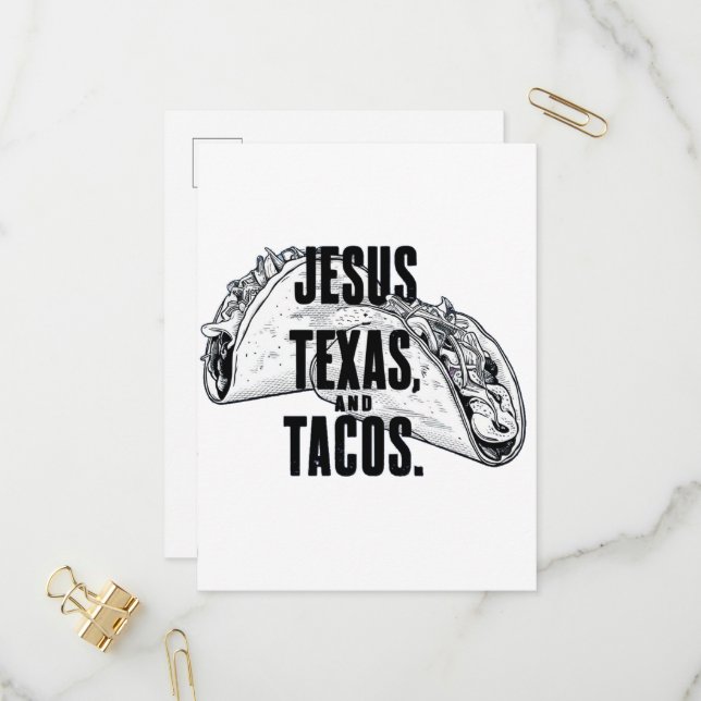 Postal De Invitación Jesús Texas y los tacos son una comida divertida C (Anverso/Reverso In Situ)