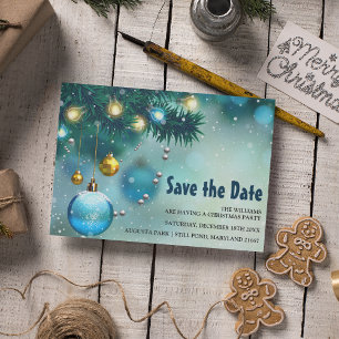Postal De Invitación Jolly Blue & Gold Navidad Guarda la Fecha