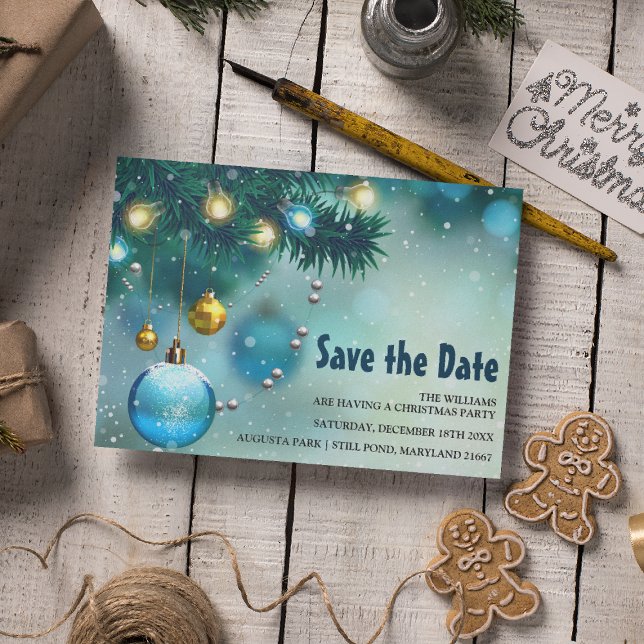 Postal De Invitación Jolly Blue & Gold Navidad Guarda la Fecha (Subido por el creador)