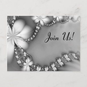 Postal De Invitación Joya floral blanca y negra, ¡únete a nosotros!