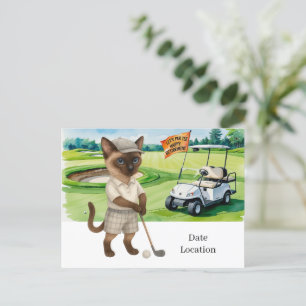 Postal De Invitación Jubilación de golf para los amantes del gato siamé