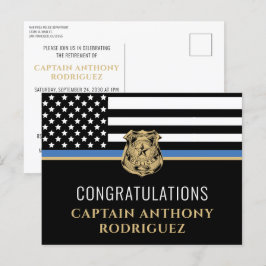 Postal De Invitación Jubilación de la policía de la línea azul delgada
