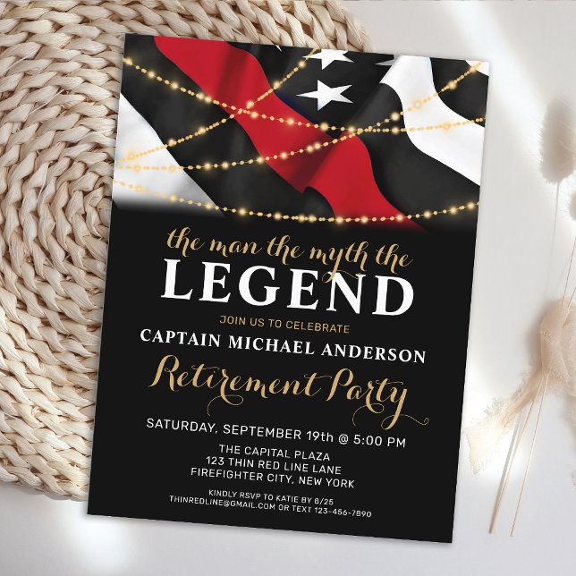 Postal De Invitación Jubilación del bombero de la línea roja delgada de (Subido por el creador)