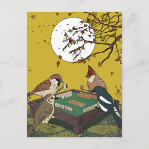 Postal De Invitación Juego de pájaros jugando Mahjong