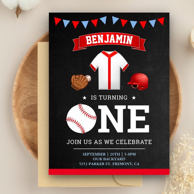 Postal De Invitación Jugador de Béisbol Temático Deportivo Primer Fiest (Subido por el creador)