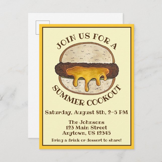 Postal De Invitación Juicy Jucy Lucy Minneapolis Minnesota Cheeseburger (Anverso / Reverso)
