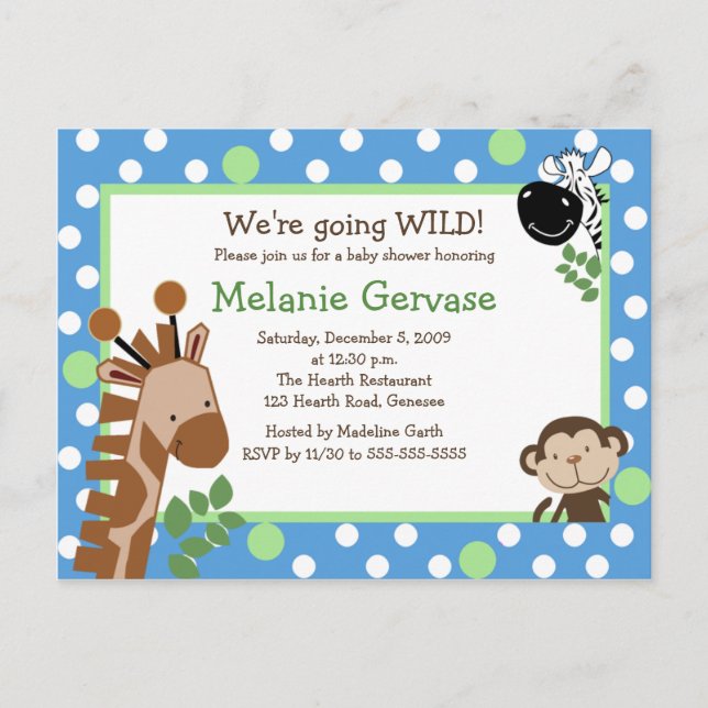 Postal De Invitación JUNGLE SAFARI ADVENTURE BLUE Baby Shower Invitació (Anverso)
