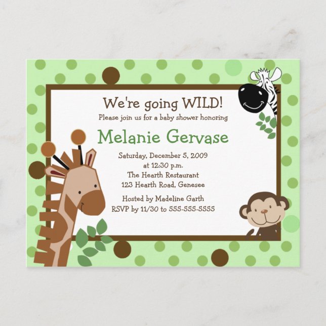 Postal De Invitación JUNGLE SAFARI ADVENTURE Green Baby Shower Invitaci (Anverso)
