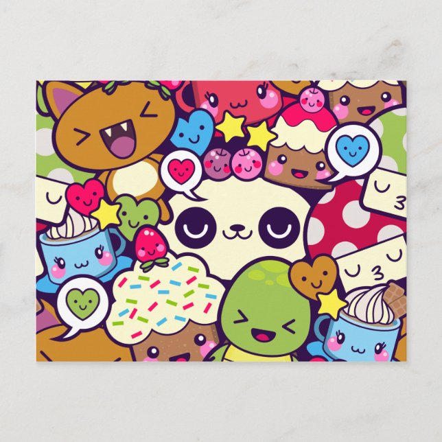 Postal De Invitación Kawaii Personalizado Fiesta de alimentos para anim (Anverso)