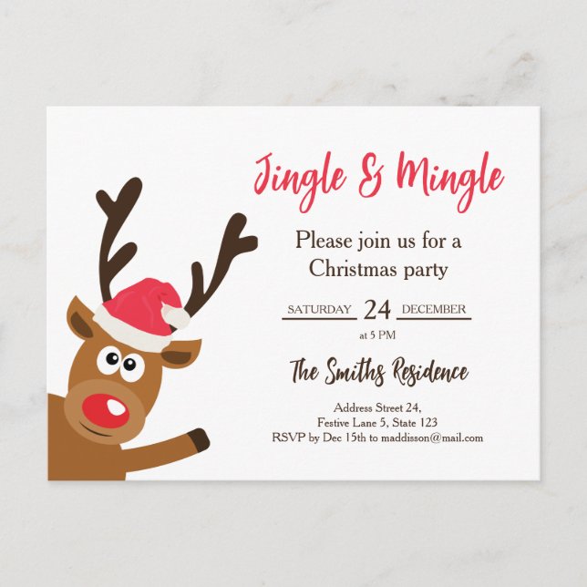 Postal De Invitación Kawaii Reindeer Christmas Party Invitation (Anverso)