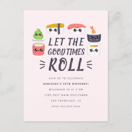 Postal De Invitación Kawaii Sushi Rolls fiesta de cumpleaños