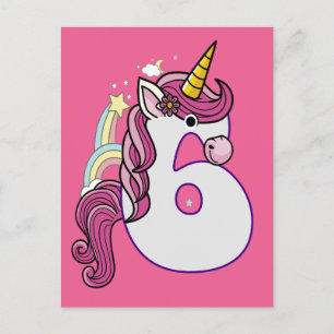 Postal De Invitación Kawaii Unicorn 6ª Camiseta de regalo de cumpleaños