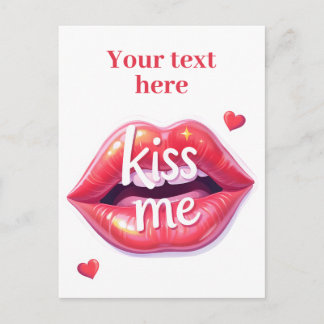 Postal De Invitación Kiss Me Glossy Red Lips Art Illustration