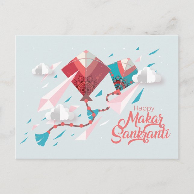 Postal De Invitación Kites de Papercut Makar Sankranti (Anverso)