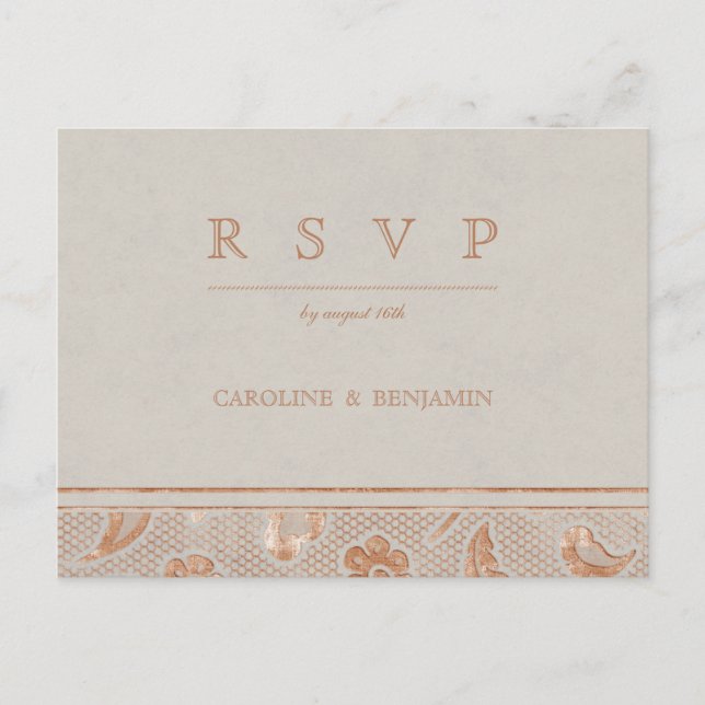 Postal De Invitación Kraft gold Lace boda rústica de campo RSVP (Anverso)