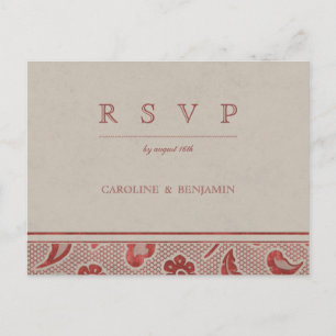 Postal De Invitación Kraft rojo Lace boda rústica rural RSVP