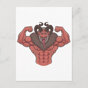 Postal De Invitación Krampus espeluznante de Navidad Flexionando múscul