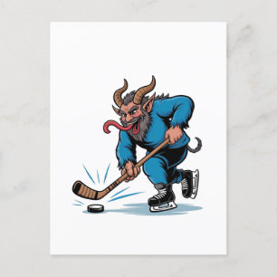 Postal De Invitación Krampus espeluznante jugando hockey sobre hielo de