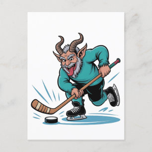 Postal De Invitación Krampus malvado jugando hockey sobre hielo deporte