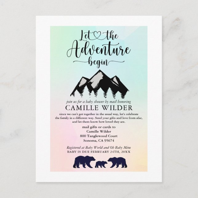 Postal De Invitación La aventura comienza con el ruidoso besito Baby Sh (Anverso)