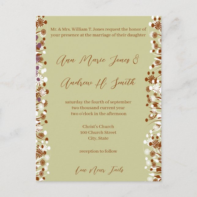 Postal De Invitación La Boda cristiana Earthy Hues Love Nunca Falla (Anverso)
