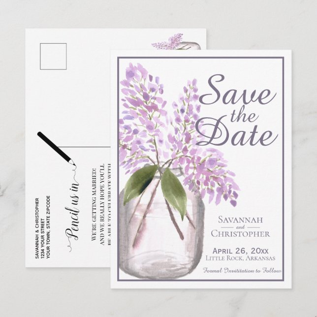 Postal De Invitación La boda de los polvorientos y polvorientos Lilacos (Anverso / Reverso)