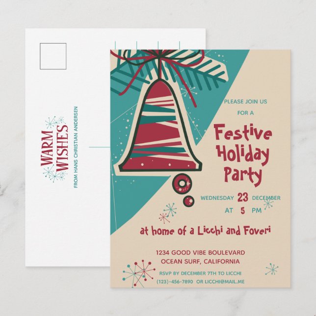 Postal De Invitación La campana de los navidades a mediados de siglo (Anverso / Reverso)