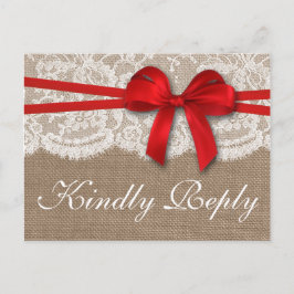Postal De Invitación La Colección de Boda del Lazo Rojo Rústico RSVP