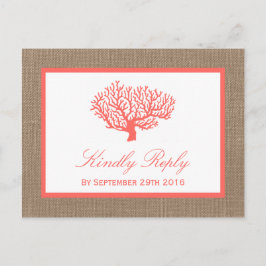 Postal De Invitación La Colección De Bodas De Coral En Burlap Boho Beac