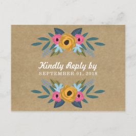 Postal De Invitación La colección de Bodas de flores de Kraft