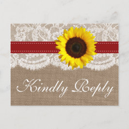 Postal De Invitación La colección de Bodas de girasol rústico - Rojo