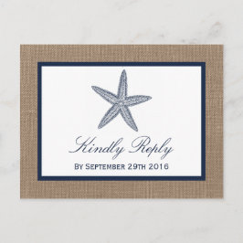 Postal De Invitación La colección de bodas Starfish Burlap Beach de la