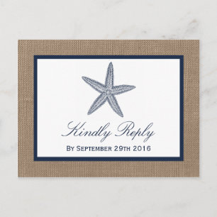Postal De Invitación La colección de bodas Starfish Burlap Beach de la 