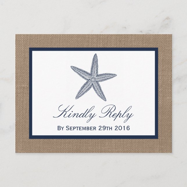 Postal De Invitación La colección de bodas Starfish Burlap Beach de la  (Anverso)