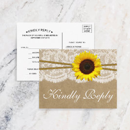 Postal De Invitación La Colección Girasoles Kraft, & Lace RSVP