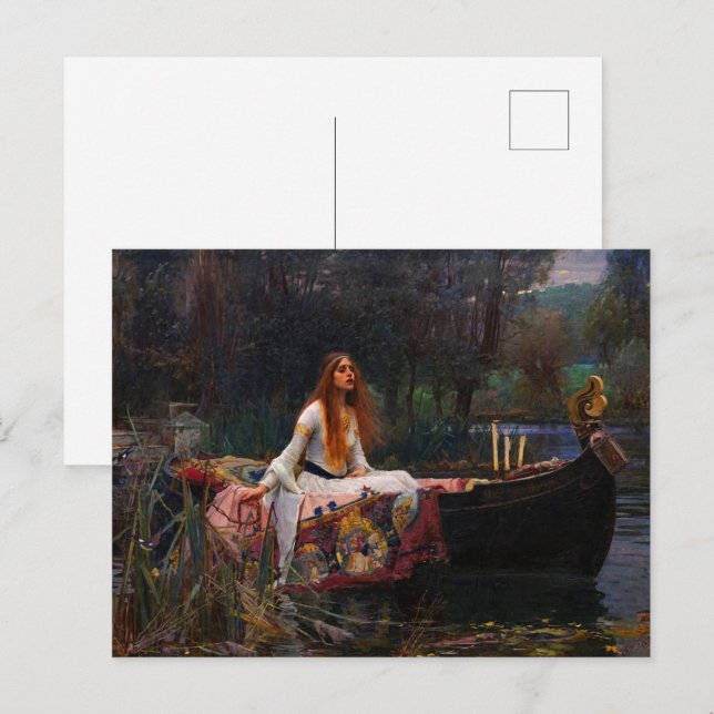 Postal De Invitación La dama de Shalott por John William Waterhouse (Anverso / Reverso)