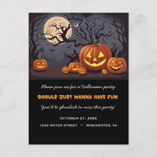 Postal De Invitación La fantasmagórica fiesta de Halloween de Jack O'la (Anverso)