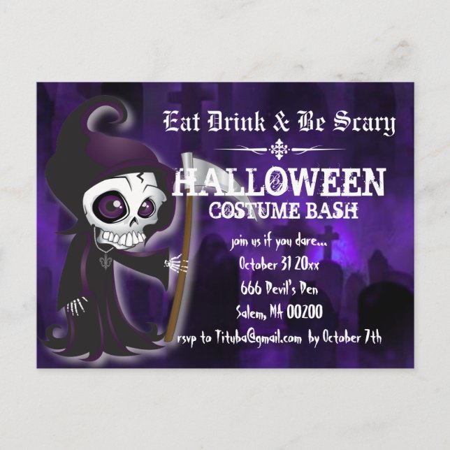 Postal De Invitación La fiesta de Halloween de Lil' Grim invita a la po (Anverso)