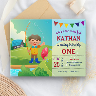 Postal De Invitación La fiesta del primer cumpleaños de los niños grand