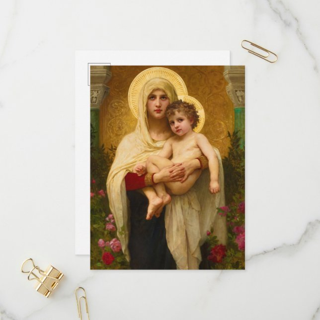 Postal De Invitación La Madonna de las Rosas por William Bouguereau (Anverso/Reverso In Situ)