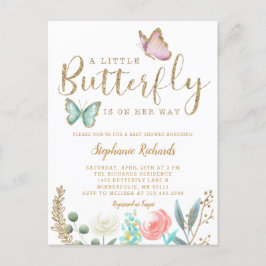 Postal De Invitación La Mariposa Pequeña Está En Camino De La Baby Show