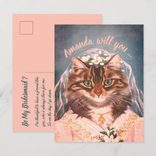 Postal De Invitación La novia del gato lindo es mi dama de honor.