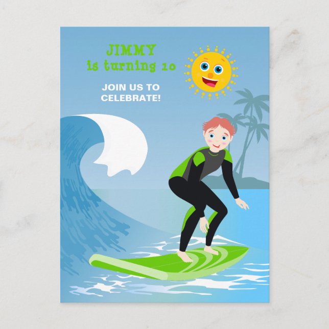 Postal De Invitación La ola está alta chico Fiesta de cumpleaños (Anverso)