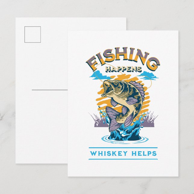 Postal De Invitación La pesca sucede. ¡El whisky ayuda! (Anverso / Reverso)