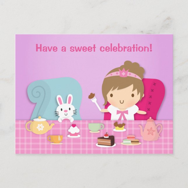 Postal De Invitación La princesa linda conejita Fiesta del té cumpleaño (Anverso)
