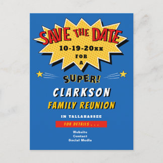 Postal De Invitación La reunión de la súper familia de cómics azul dive