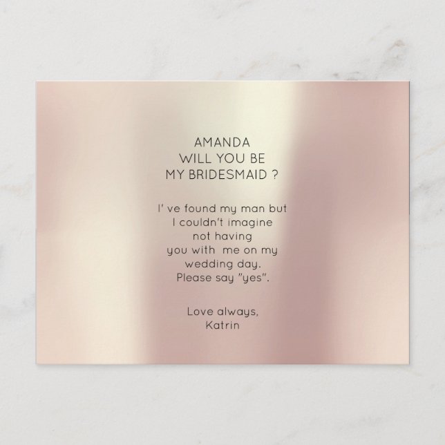Postal De Invitación La Rosa De La Seda Pearly Gold Serás Mi Novia (Anverso)