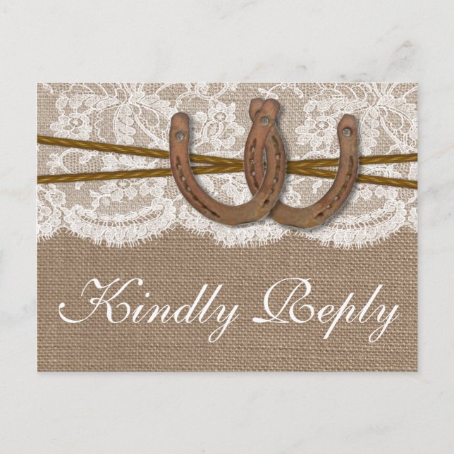 Postal De Invitación La Rustic Horseshoe Boda Collection RSVP (Anverso)