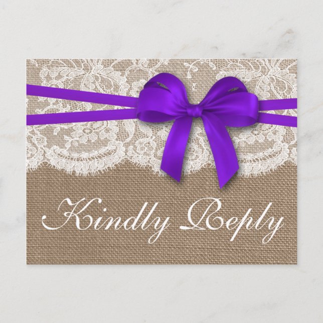 Postal De Invitación La Rustic Purple Bow Boda Collection RSVP (Anverso)